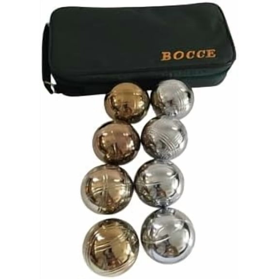Listing - 73mm Metal Bocce/Petanque Set with 8 Gold and Silver Balls (4 Striping Patterns) and Green Bag - Single$$Sport & Recreation Other