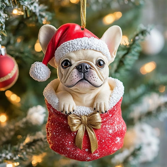 Listing French Bulldog Christmas Ornament 2D Acrylic Pendant Decoration for Holiday Tree(1Pcs) Rkxzt