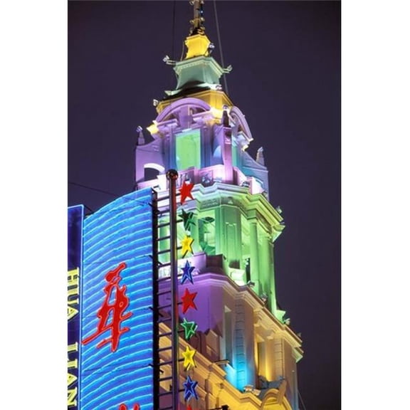Lit Building & Neon Sign Along Nanjing Dong Lu Pedestrian Street Shanghai China Poster Print by Walter Bibikow