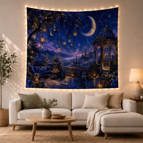 Lit Candle Balcony with Night Right Side, Cozy Farmhouse for Farmhouse Decor Lovers, Aesthetic Wall Decor, Valentine'S Day Gift, Tapestry Wall Hanging for Dorm and Living Room