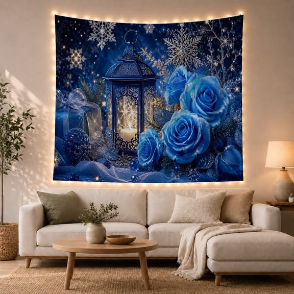 Lit Candle Festive with Around Ornate Lantern, Cozy Farmhouse for Farmhouse Decor Lovers, Aesthetic Wall Decor, Christmas Gift, Tapestry Wall Hanging for Dorm and Living Room
