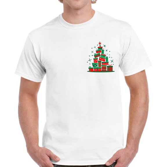 Lit Christmas Tree Pocket Print Shirts for Men Xmas Lit Tee - S M L XL 2XL 3XL 4XL 5XL Xmas Graphic Tee - Christmas Shirt Men T-Shirt Top Gift