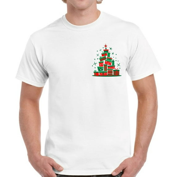Lit Christmas Tree Pocket Print Shirts for Men Xmas Lit Tee - S M L XL 2XL 3XL 4XL 5XL Xmas Graphic Tee - Christmas Shirt Men T-Shirt Top Gift