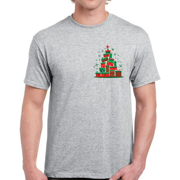 Lit Christmas Tree Pocket Print Shirts for Men Xmas Lit Tee - S M L XL 2XL 3XL 4XL 5XL Xmas Graphic Tee - Christmas Shirt Men T-Shirt Top Gift