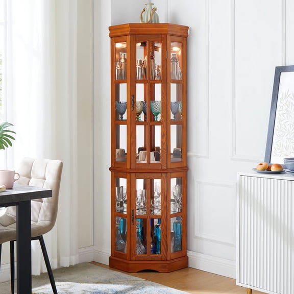 Lit Corner China Cabinet | 5 Shelves for Diverse Item Display | Constructed from Quality Materials | Resolves Display Diversity Needs