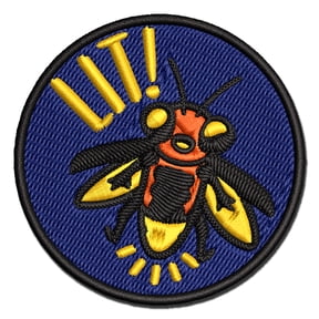 Lit Cute Firefly Insect Applique Multi-Color Embroidered Iron-On Patch - 2.0 Inch Mini