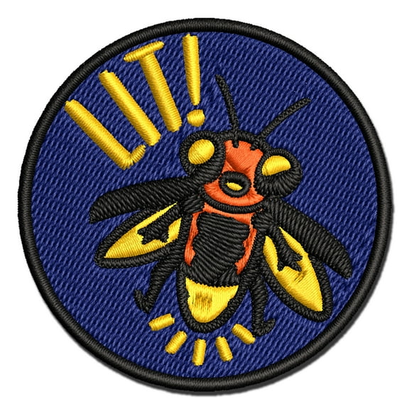 Lit Cute Firefly Insect Applique Multi-Color Embroidered Iron-On Patch - 2.0 Inch Mini