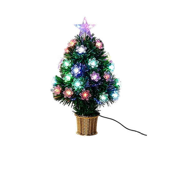 Lit Fiber Tabletop Christmas Tree with Star Topper, Artificial Small Xmas Tree with Base for Home Office Countertop Holiday Decor