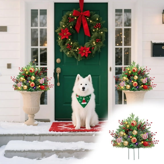 Lit Filler Lighted Planter Filler With And Red Berries Indoor Outdoor Holiday With Tripod Stake Artificial Flowers Easy To Use