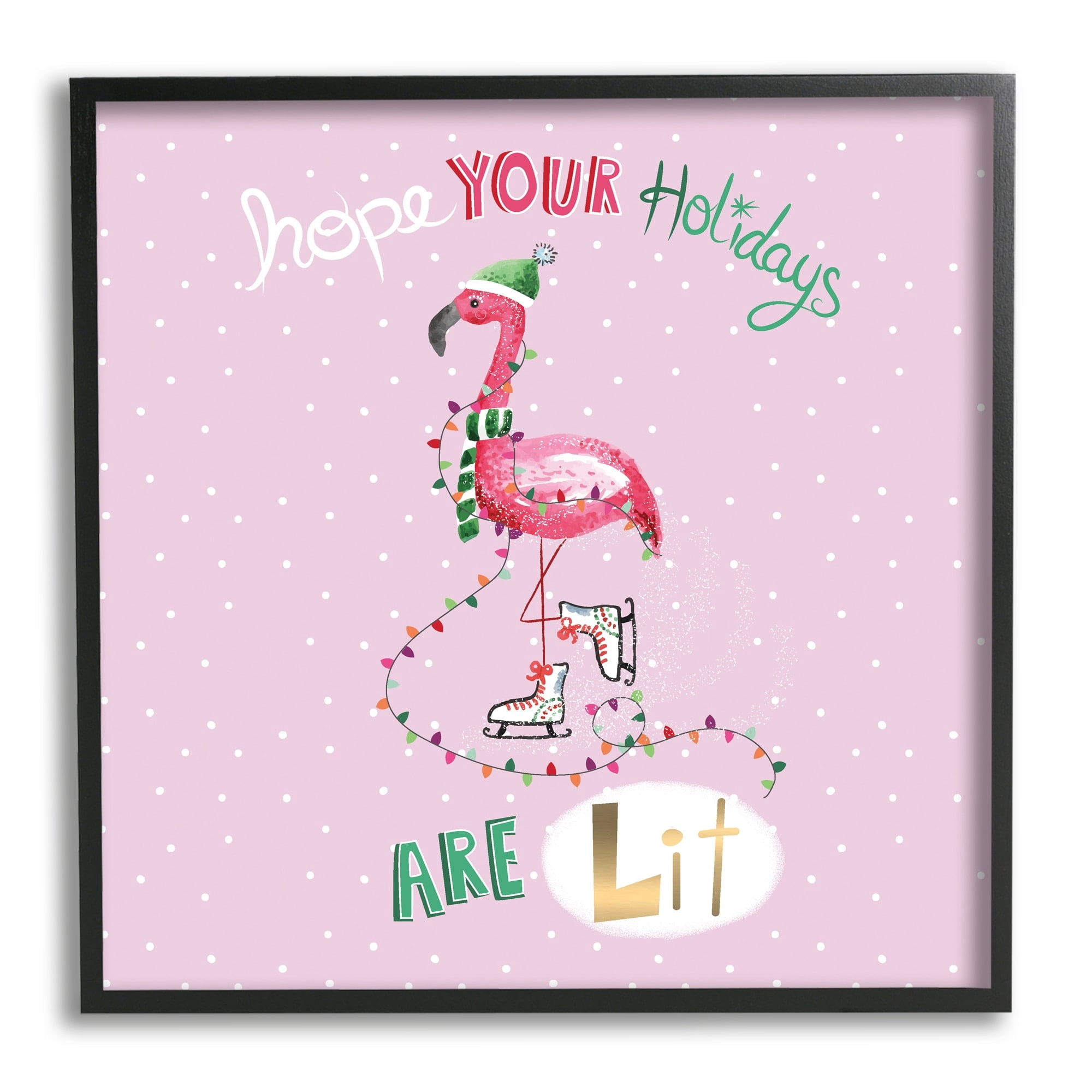 Lit Holidays Sassy Festive Flamingo Pink Polka Dots Animals & Insects Graphic Art Framed Art Print Wall Art