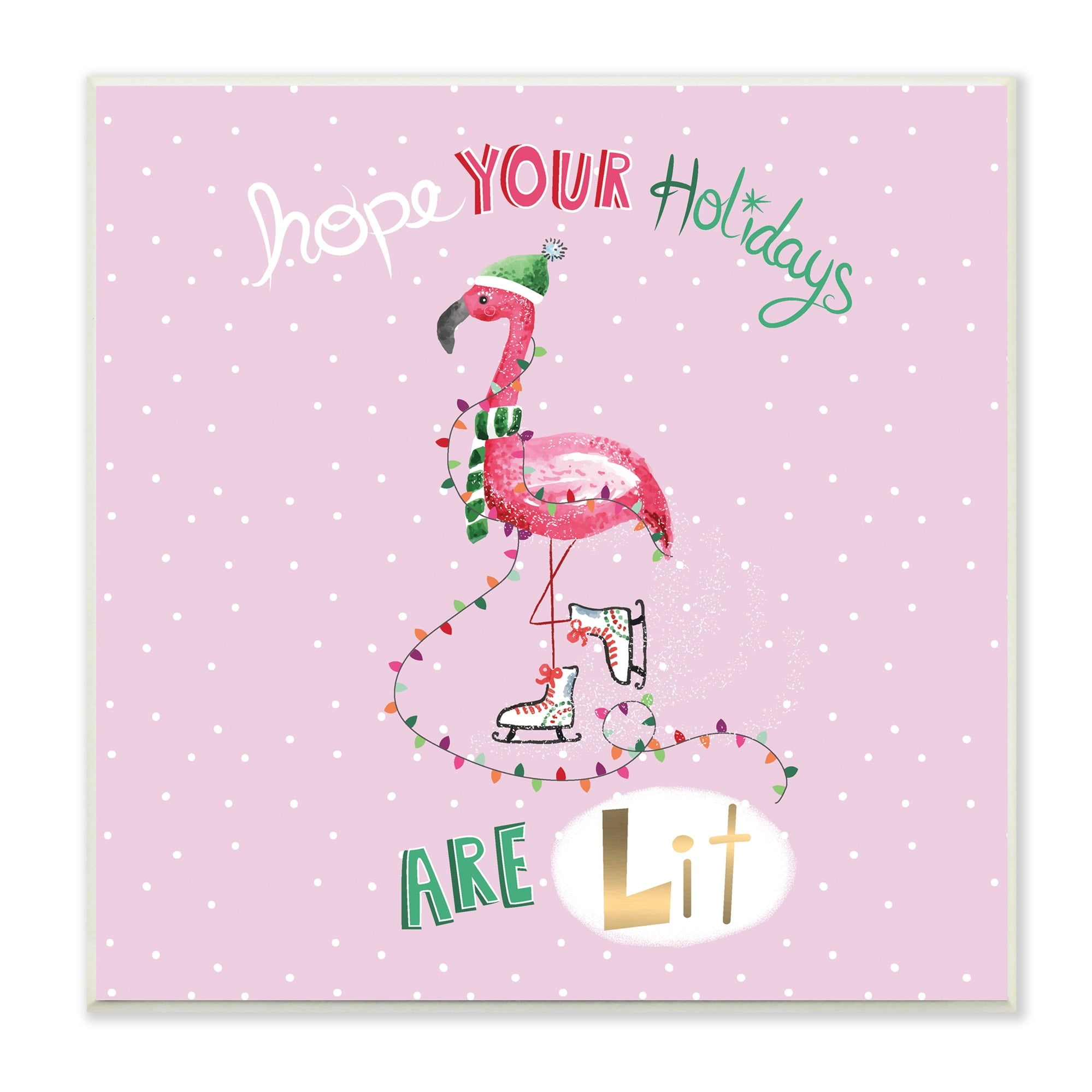 Lit Holidays Sassy Festive Flamingo Pink Polka Dots Animals & Insects Graphic Art Unframed Art Print Wall Art