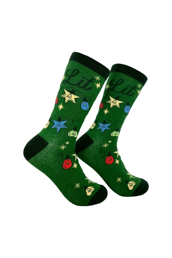 Lit Socks Funny Sarcastic Christmas Lights Graphic Novelty Footwear for Ladies