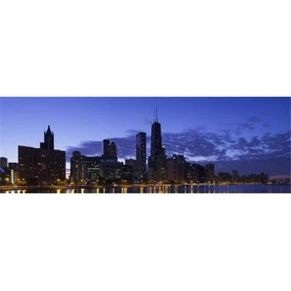 Lit up buildings at the waterfront Lake Michigan Chicago Cook County Illinois USA 2010 Poster Print by - 36 x 12