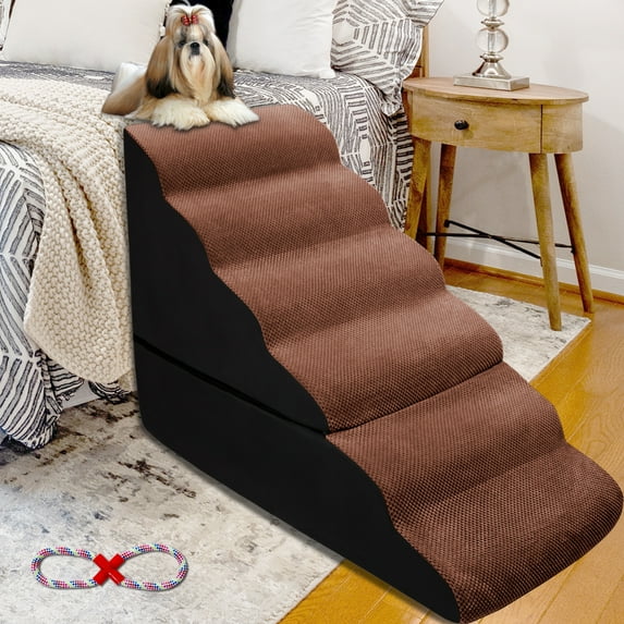 LitaiL 30"H Dog Stairs for High Bed 30"-36" Tall, 6 Tiers Foam Pet Steps Pet Stairs, Non-slip Dog Steps for Dogs and Cats, Coffee