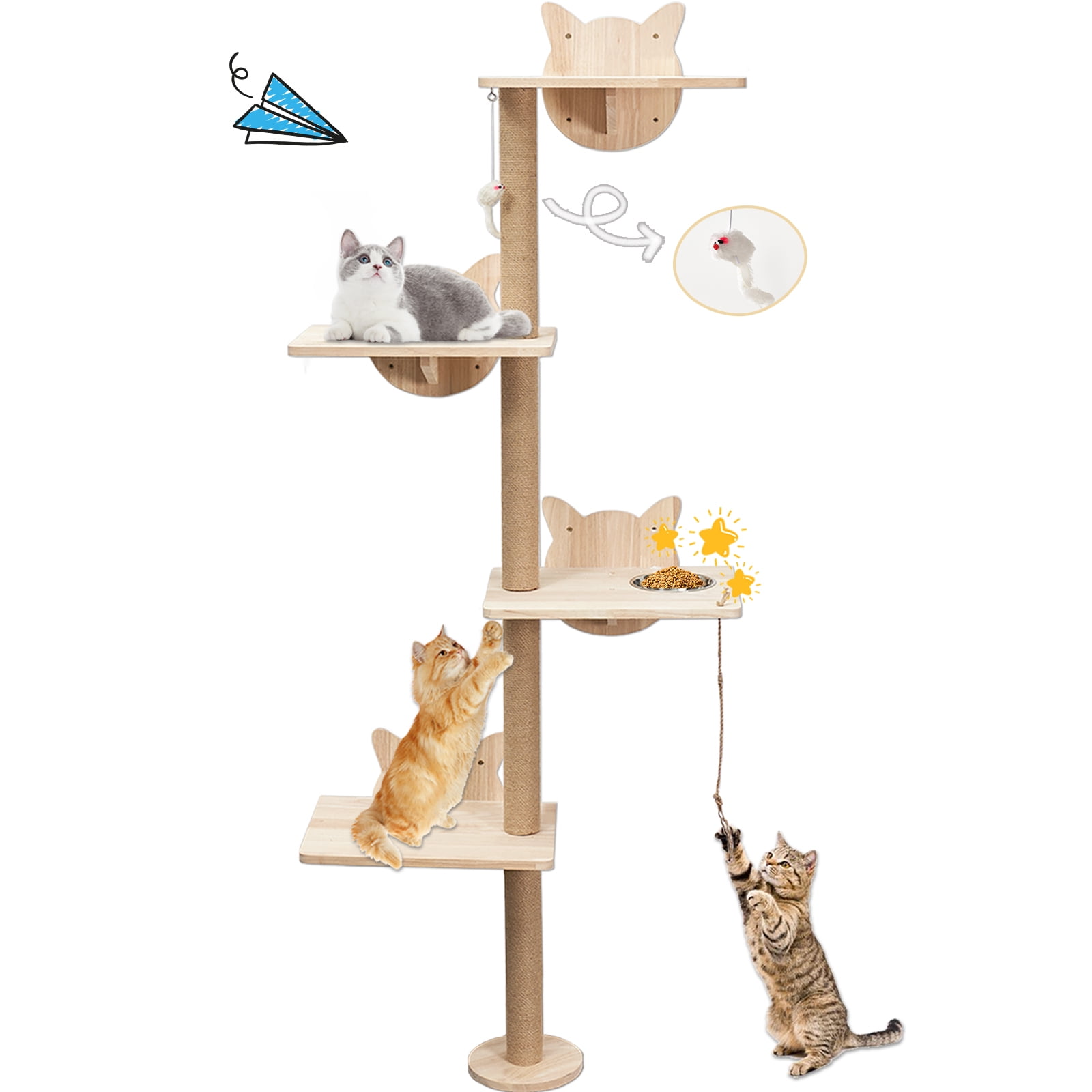 LitaiL 4 Tiers Wall Mounted Wood Cat Tree, 70