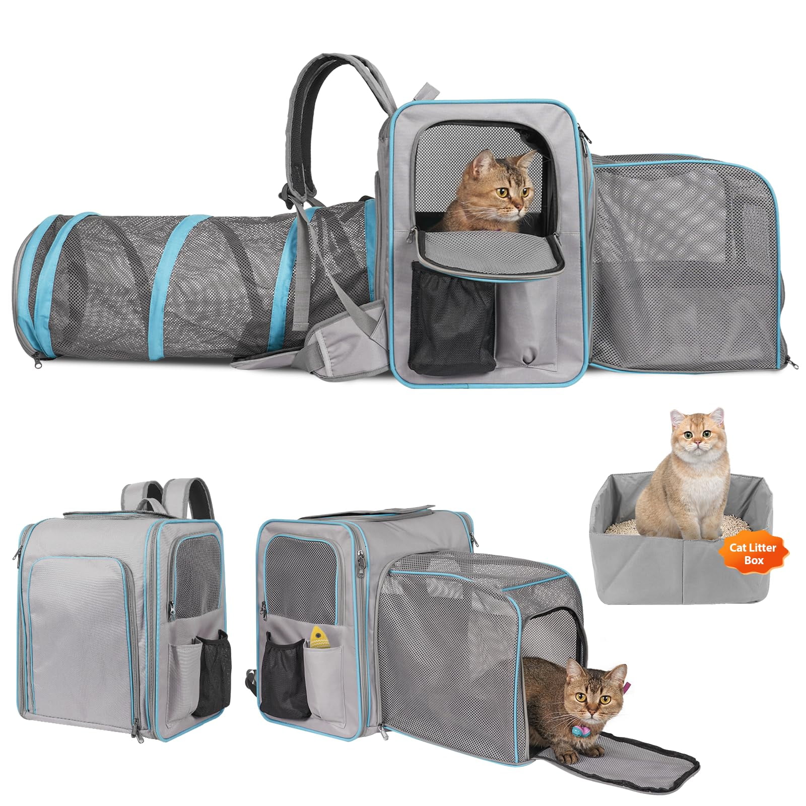 LitaiL Cat Backpack Carrier YPF5 with Litter Box, Expandable Portable