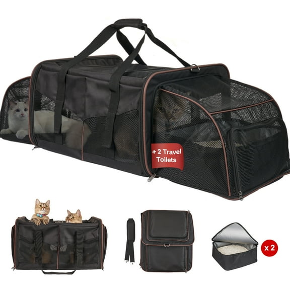 LitaiL Cat Carrier for 2 Cats, 2-in-1 Double Pet Carrier with 2 Litter Boxes, Portable Soft Sided Dog Carrier for Traveling, Black
