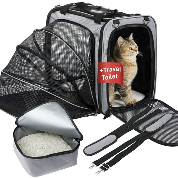 LitaiL Cat Carrier for Cats and Small Medium Dogs up to 25 lbs, Pet Carrier with Cat Litter Box and Soft Mat, Grey