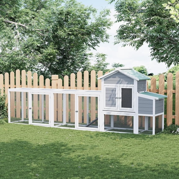 Litake 122" Wooden Chicken Coop with Nesting Box, Large Chicken Run with Waterproof, Sliding Tray & Ramp, Outdoor Chicken Coop for Backyard, Farm