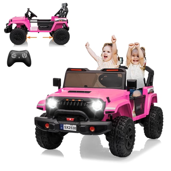 Litake 24V Ride On Toys for Big Kids, 2 Seater Extend Ride On Truck Car for Toddlers, Electric Vehicles with Remote Control, Adjustable Car Body, 3 Speeds, LED Lights, Music, ASTM/CPSIA Certified