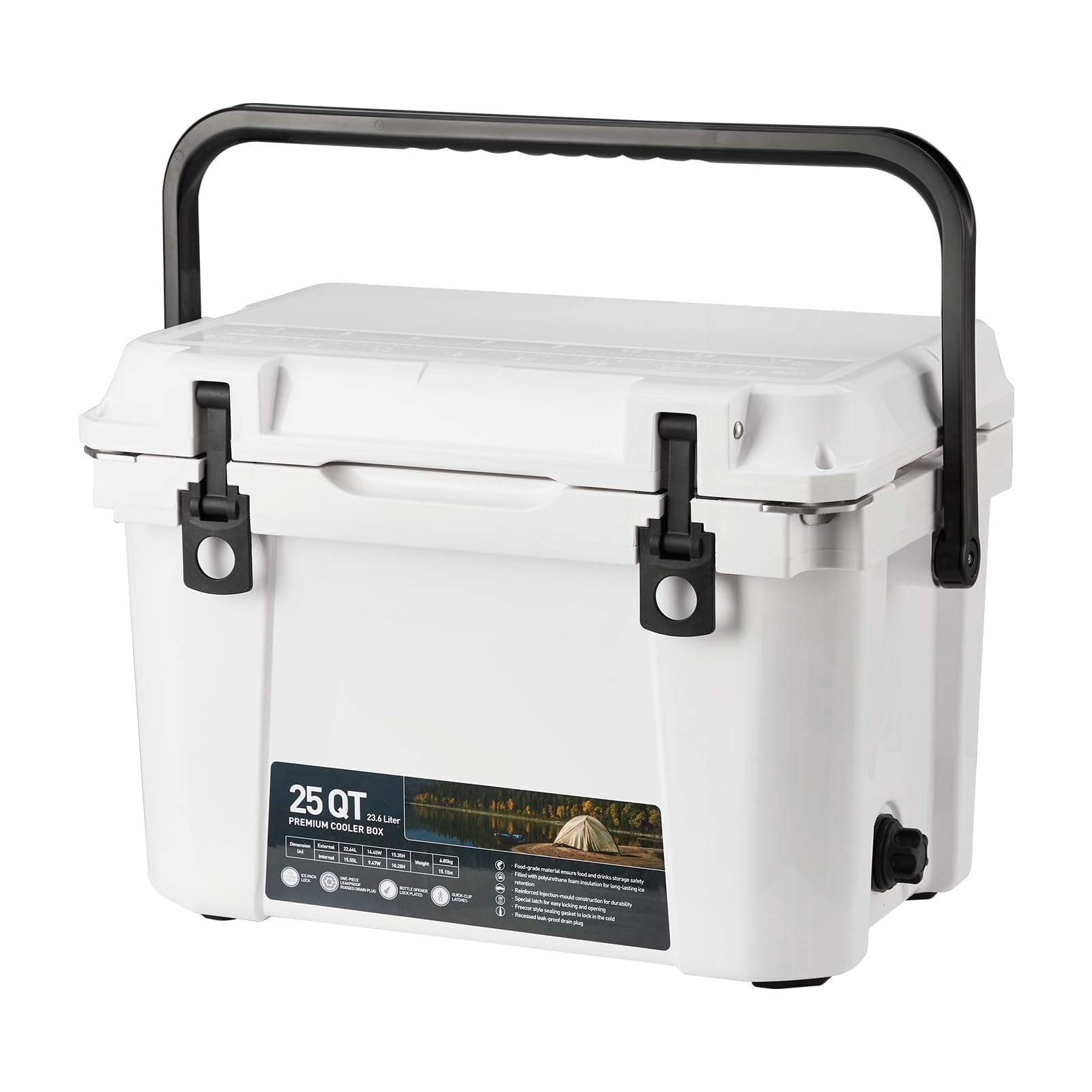 Litake 25 Quart Hard Camping Cooler, Portable Insulated Ice Chest Cooler Box with Heavy Duty Handle, 5-Day Ice Retention, Great for Beach, Camping, Picnic, BBQ, Fishing