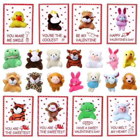 Litake 28 Pack Valentines Day Gifts Cards for Kids with Animal Plush Toy Key Chain, Valentines Mini Keychains in Bulk, Valentine Exchange for Toddlers Girls Boys School Class Classroom Party Favors