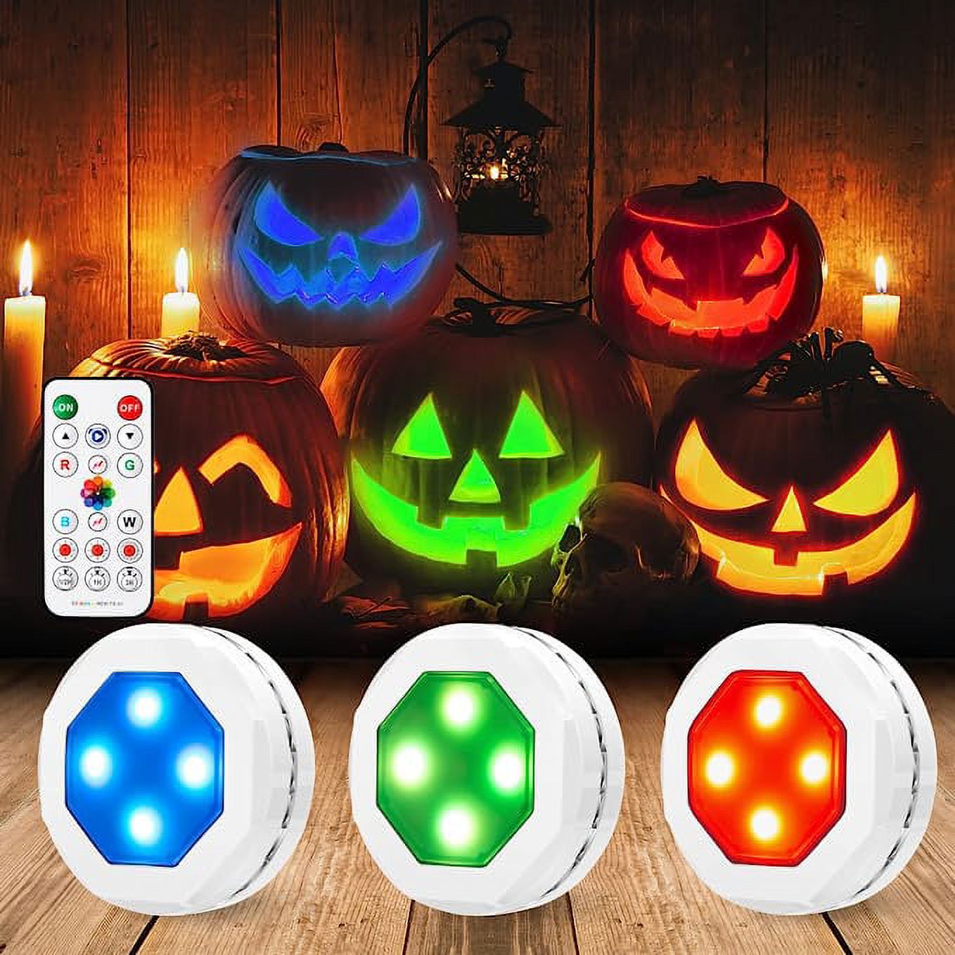 Litake 3 Packs Halloween JackOLantern Lights, Dimmable RGB Color(01)