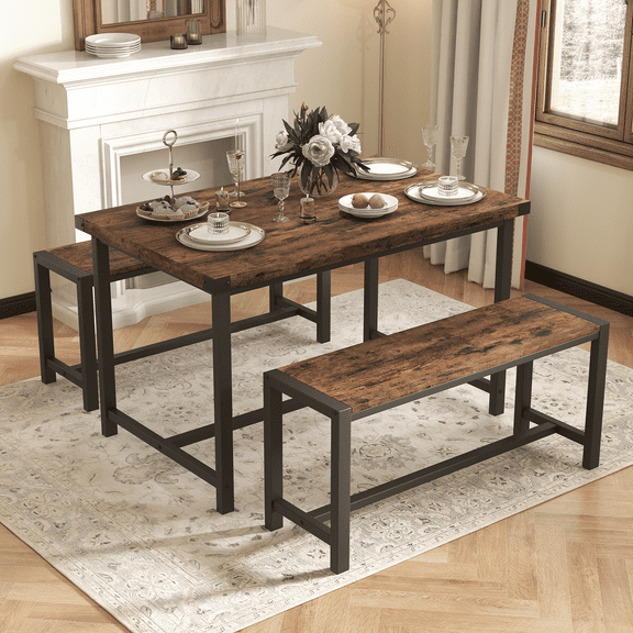 Litake 3 Piece Adult's Dining Table Set, Rustic Brown
