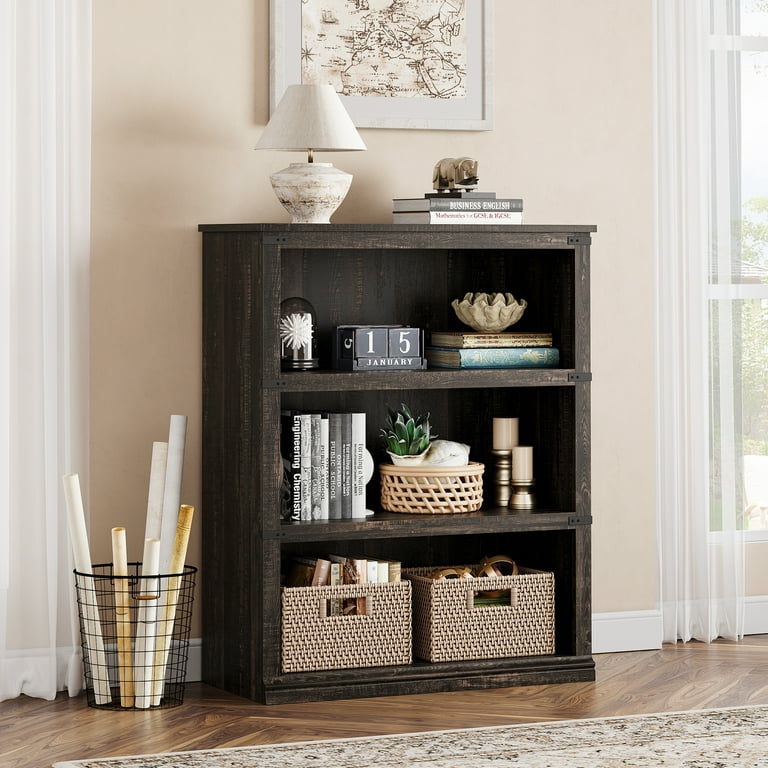 Litake 3 Tier Bookcase Farmhouse Book Shelf with Storage Open Display Bookshelves 43.3 Low Book Case Wooden 3 Shelf Bookcase Home Decor Furniture for Home Office Living Room Bed Room Oak Walmart