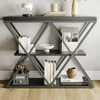 Litake 3-Tier Entryway Table, Industrial Console Sofa Table with Storage, Accent Table with Open Shelves, X-Shaped Metal Frame, Foyer Table for Entryway, Hallway, Black