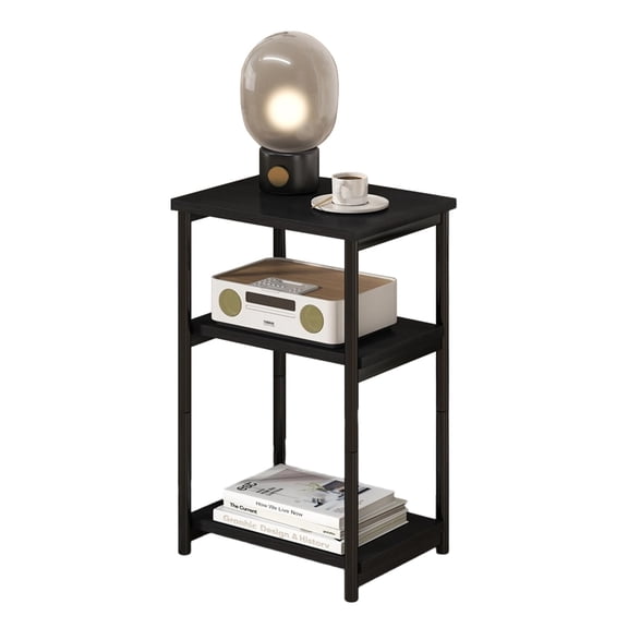 Litake 3 Tier Side Table, Small End Table with Storage, Telephone Tables with Metal Frame Tall Nightstand for Small Spaces Living Room Bedroom Office Bathroom Black