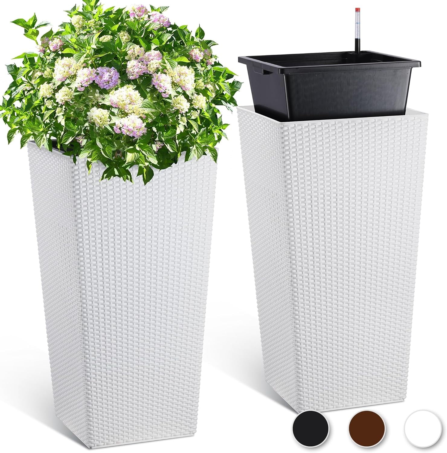 Litake 30 Inch Tall Planter Set of 2 Large Rattan Flower Pot with 2 ...