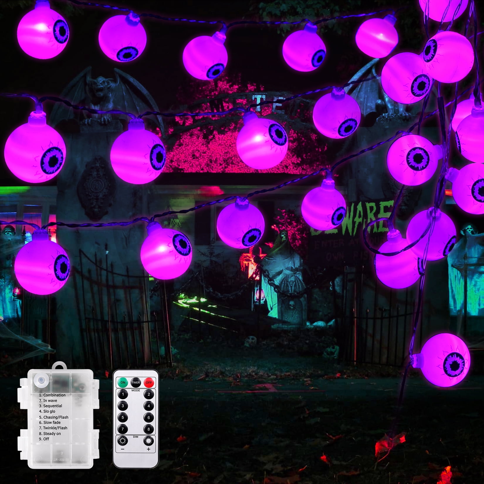 Litake 30 LED Halloween Eyeball String Lights 8 Modes Fairy Lights with ...