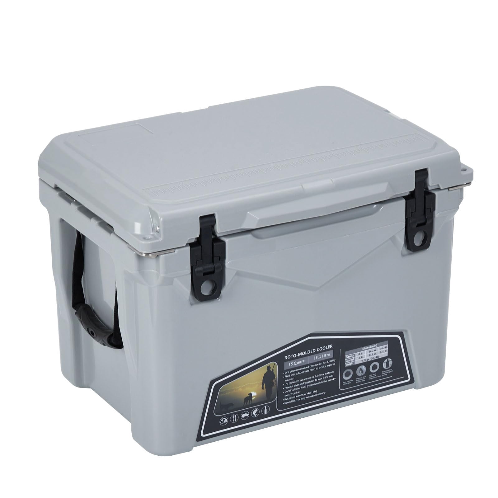 Litake 35 Quart Hard Camping Cooler, Portable Insulated Ice Chest Cooler Box with Heavy Duty Handle, 5-Day Ice Retention, Great for Beach, Camping, Picnic, BBQ, Fishing