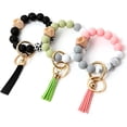 thumbnail image 1 of Litake 3Pcs Silicone Key Ring Bracelet for Women, Beaded Wristlet Keychain Bracelet with Pu Leather Tassel, Portable Beaded Car Home Keys Ring Holder, 1 of 6