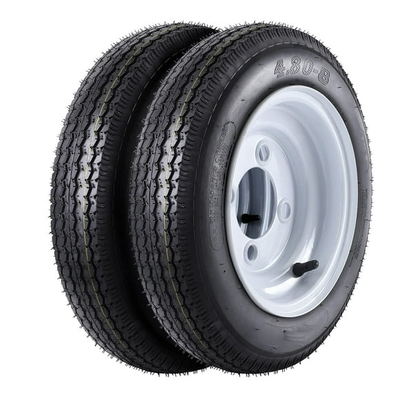 Litake 4.80-8 Trailer Tires On Rims 4.8-8 480-8 4.80 X 8 with 8" Rims, 4 Lug on 4", Load Range C, 6PR, Set of 2 Wheel White Spoke