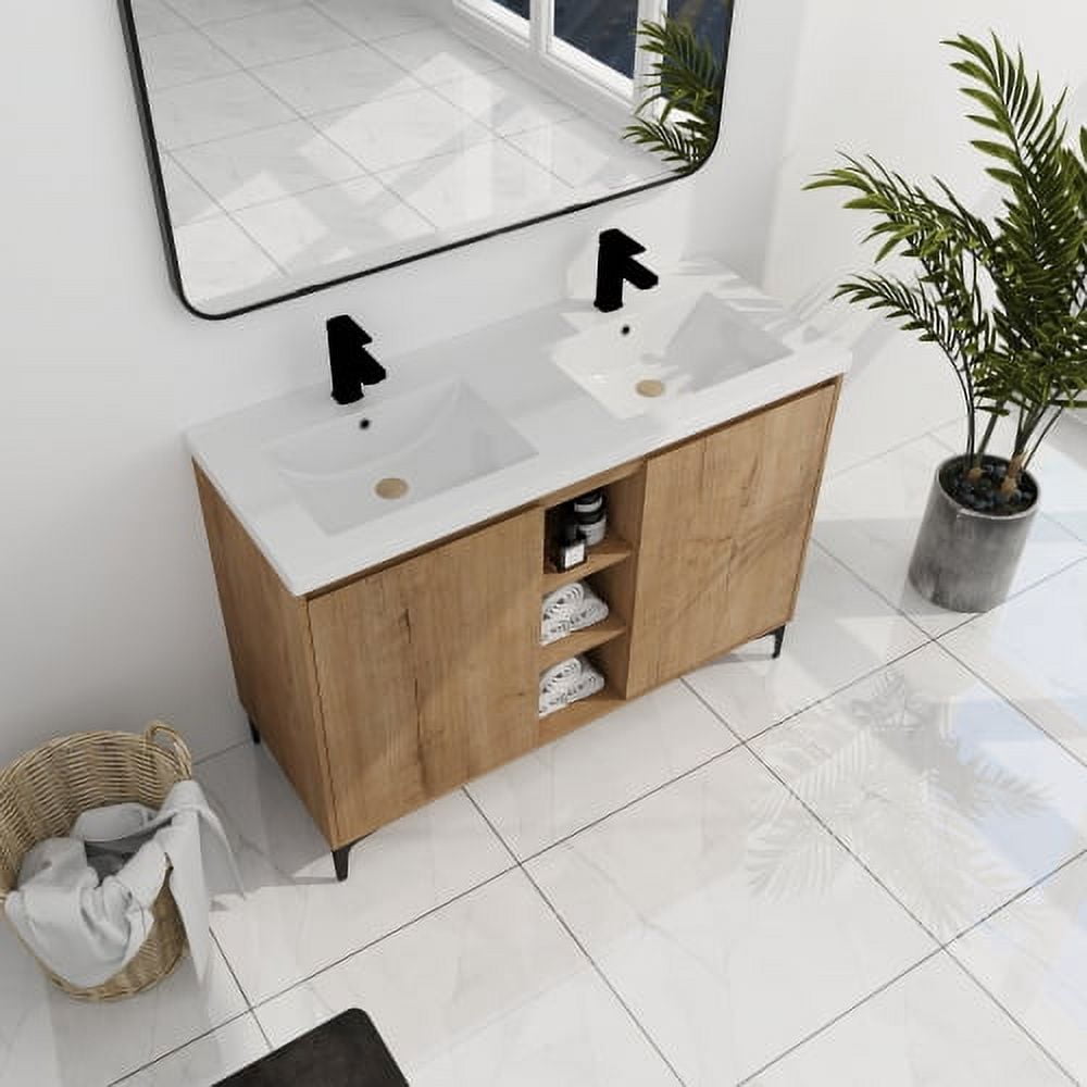 Litake 48 Inch Bathroom Vanity With Dual Sink Soft Closing Door Easy Assembly Bathroom Storage Cabinet For Small Space (47.6 x 18.3 x 34.6 Inches)