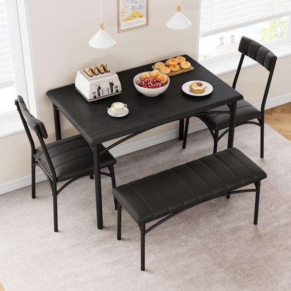 Litake 5 Piece Lodge MDF Board Space Saving Dining Table with Chair Rustic Black