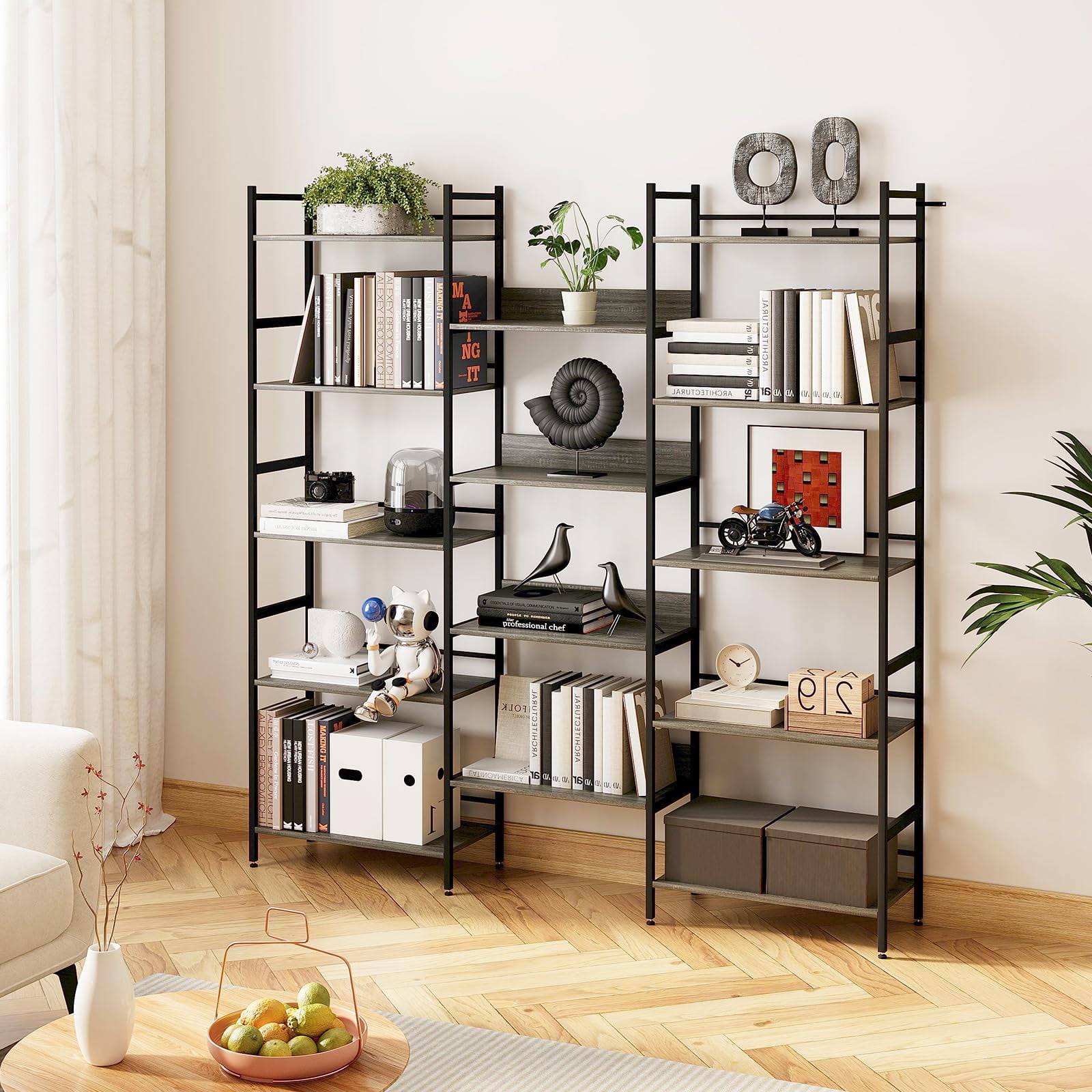 Litake 5 Tier Bookcases and Bookshelves, Large Etagere Bookshelf Open ...