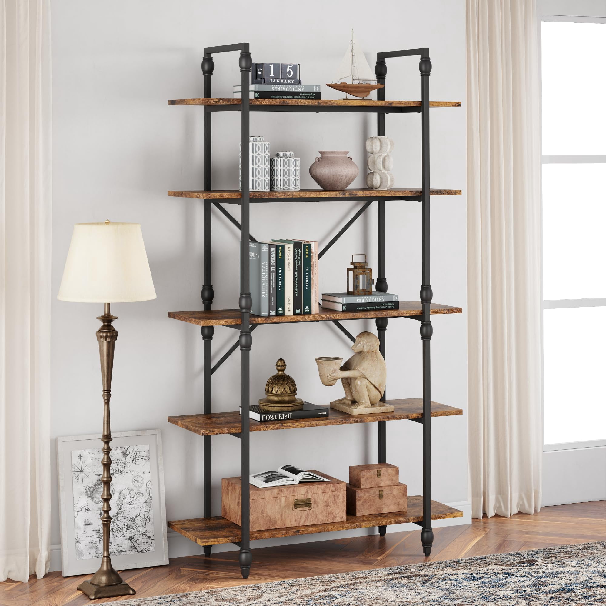 Litake 5 Tier Bookshelf, 67.9” Tall Bookcase with 5 Open Book Shelves