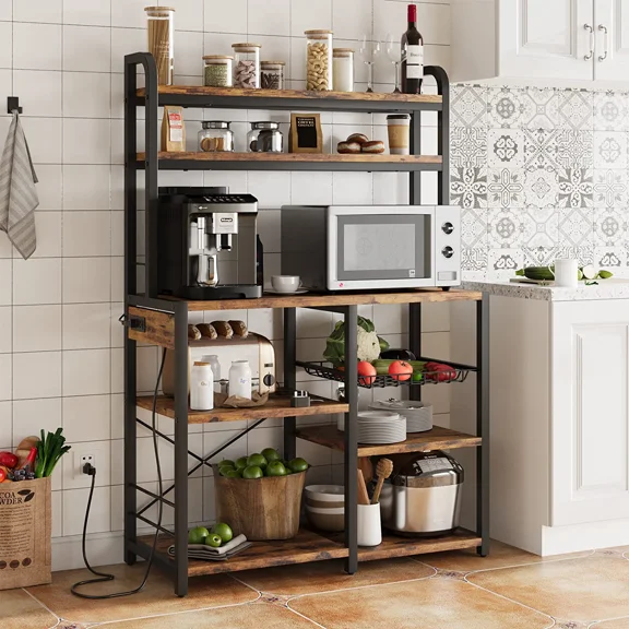 Litake 6-Tier Kitchen Storage Easy to Assemble Baker's Racks, Wood Composite, Rustic Brown, 150lb