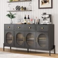 thumbnail image 1 of Litake 62" Large Sideboard Buffet Cabinet with Storage and 3 Drawers, Buffet Table Coffee Bar Storage Cabinet with 4 Glass Doors for Dining Room, Living Room, Kitchen, Black/White/Oak, 1 of 7