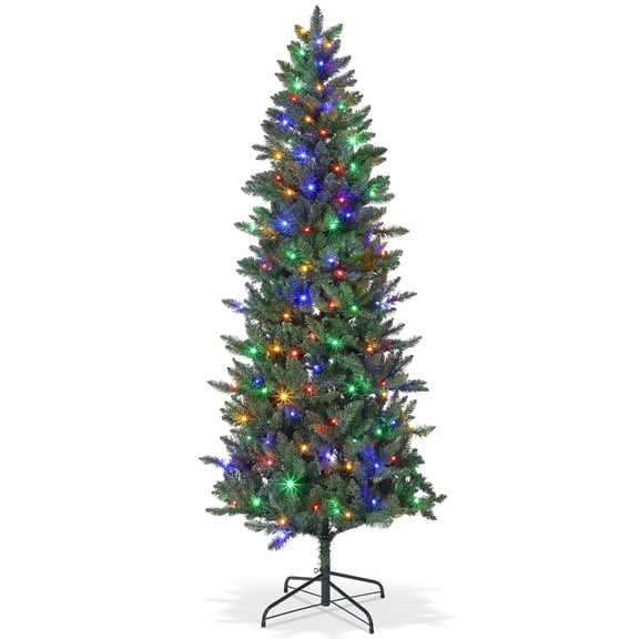 Litake 7.5FT Pencil Christmas Tree with 200+ LED Lights, Slim Artificial Xmas Tree for Small Spaces, Home, Office, Apartment, Holiday Decor