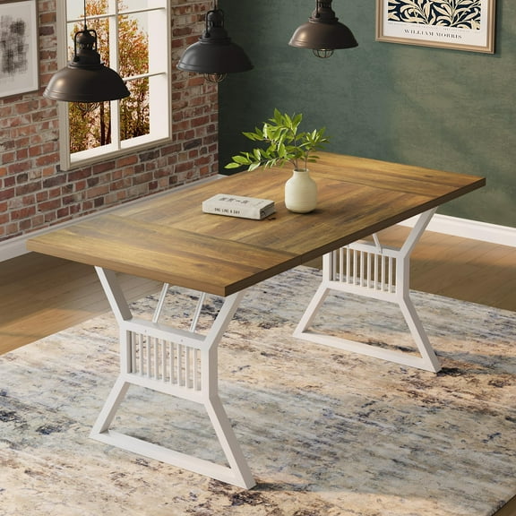 Litake 70.8 Inch Dining Table 4-6 Person, Kitchen Table with Heavy Duty Metal Legs, Farmhouse Dining Room Table for Kitchen, Living Room