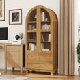 thumbnail image 1 of Litake 71" Tall Arched Bookshelf, Modern Bookcase with 2 Drawers, Glass Door and Adjustable Shelf, Wooden Display Cabinet, Versatile Bookshelf Kitchen Storage Pantry for Living Room, Bedroom- Natural, 1 of 8