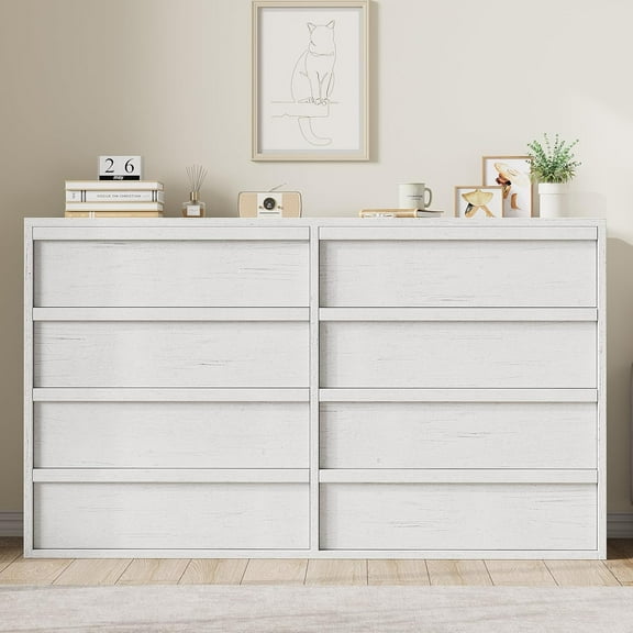 Litake 8 Drawer Dresser for Bedroom, Antique White Double Dresser Organizer with 8 Drawers, Wooden Chest of Drawers for Living Room, Hallway, Entryway