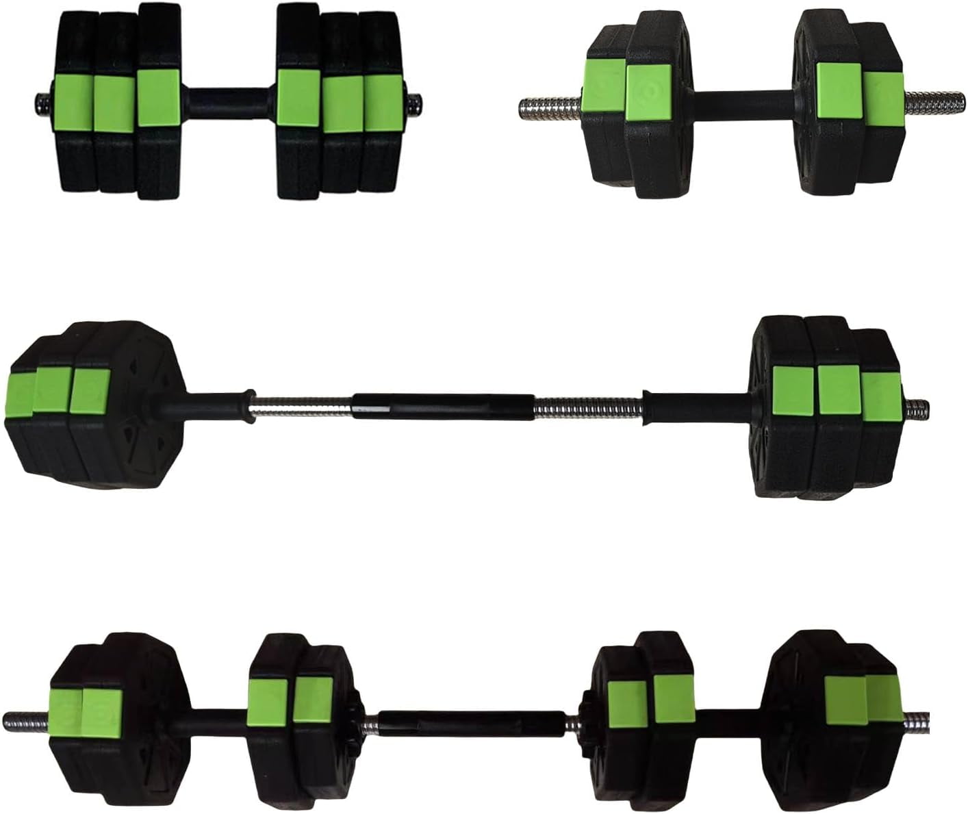 Litake Adjustable Dumbbell Set with Iron Handle, 30lbs Weight Set, Green and Black, Octagon Head