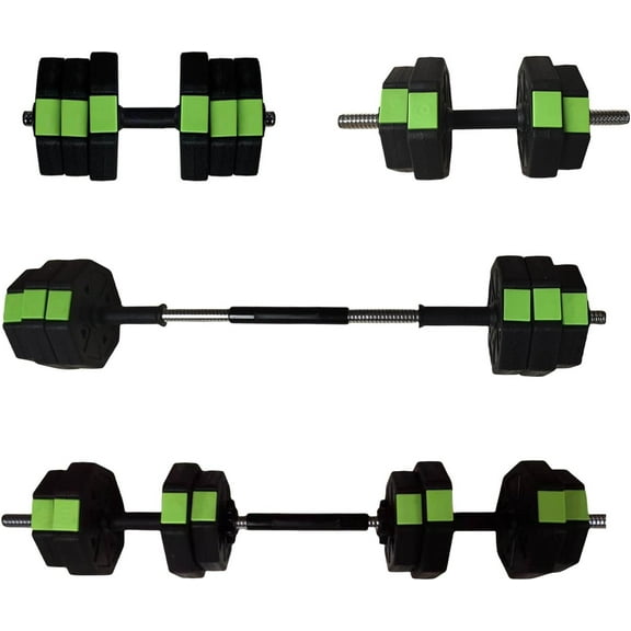 Litake Adjustable Dumbbell Set with Iron Handle, 30lbs Weight Set, Green and Black, Octagon Head