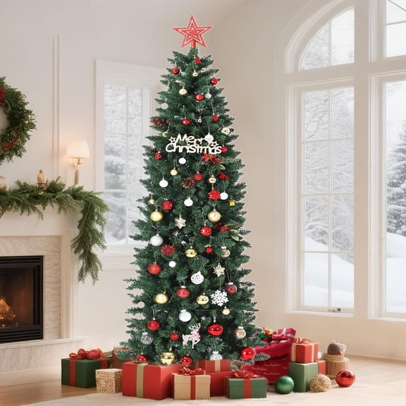 Litake Artificial Christmas Tree, Pre-Lit Pencil Christmas Tree, Skinny Xmas Trees with LED Light and Stand, Holiday Decoration for Home, Apartment, Office, Party (7.5FT)