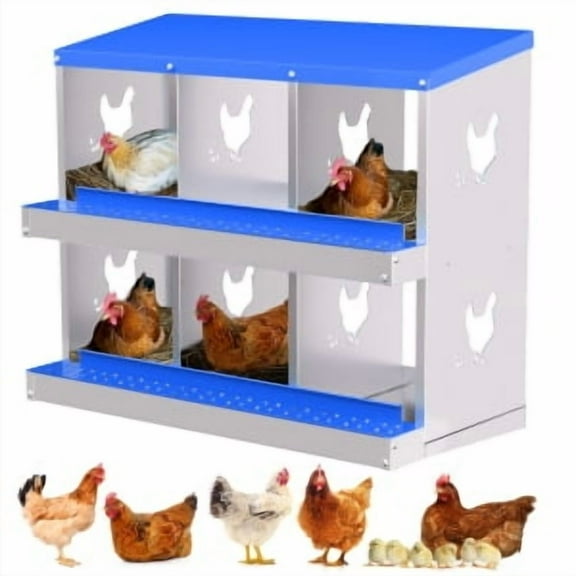 Litake Chicken Nesting Box, 6 Compartment Galvanized Steel Chicken Laying Boxes, Nesting Boxes for Chickens, Easy Egg Collection for Chicken Coop, Backyard, Farms, Blue